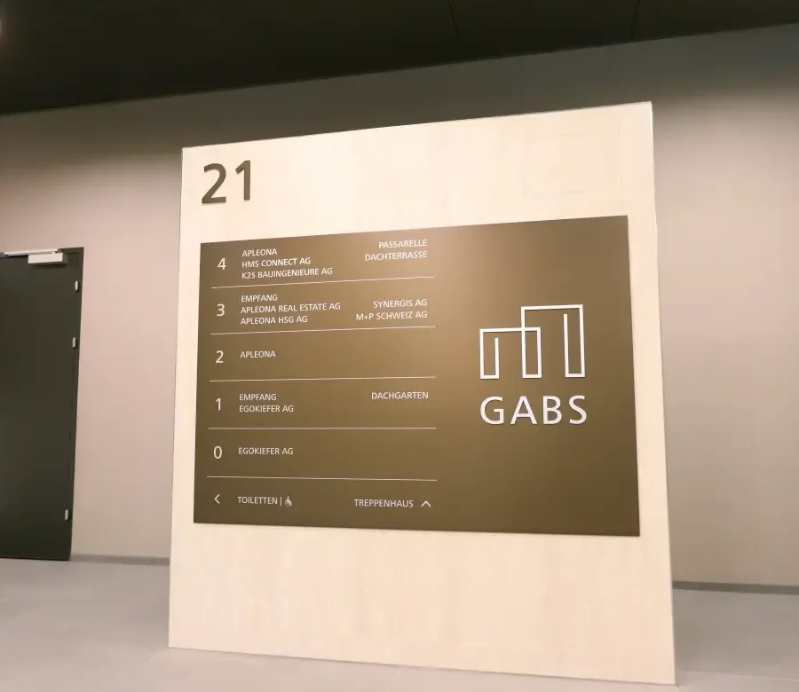 Signaletik Tafel GABS mit Etagenübersicht